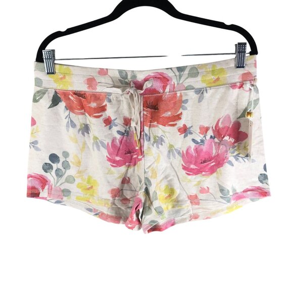 PJ Salvage Womens Pajama Lounge Shorts Floral Drawstring Beige Pink Orange L - Picture 1 of 4
